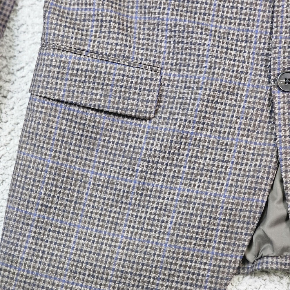 Jos. A. Bank Sport Coat Mens 46R Brown Plaid Wool Traveler Jacket Tailored Fit - Picture 3 of 15